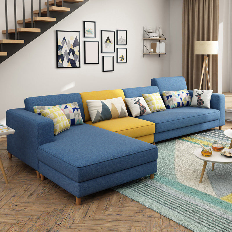 Removable Cushions,Adjustable Sectional Sofa, 67" Linen Sectional sofa Dark Blue-Yellow Left Clearhalo 'furn' 'furn_sectionals' 'Furniture' 'Living Room Furniture' 'Sectionals' 5708018