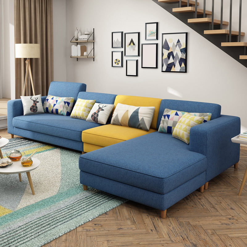 Removable Cushions,Adjustable Sectional Sofa, 67" Linen Sectional sofa Dark Blue-Yellow Right Clearhalo 'furn' 'furn_sectionals' 'Furniture' 'Living Room Furniture' 'Sectionals' 5708026