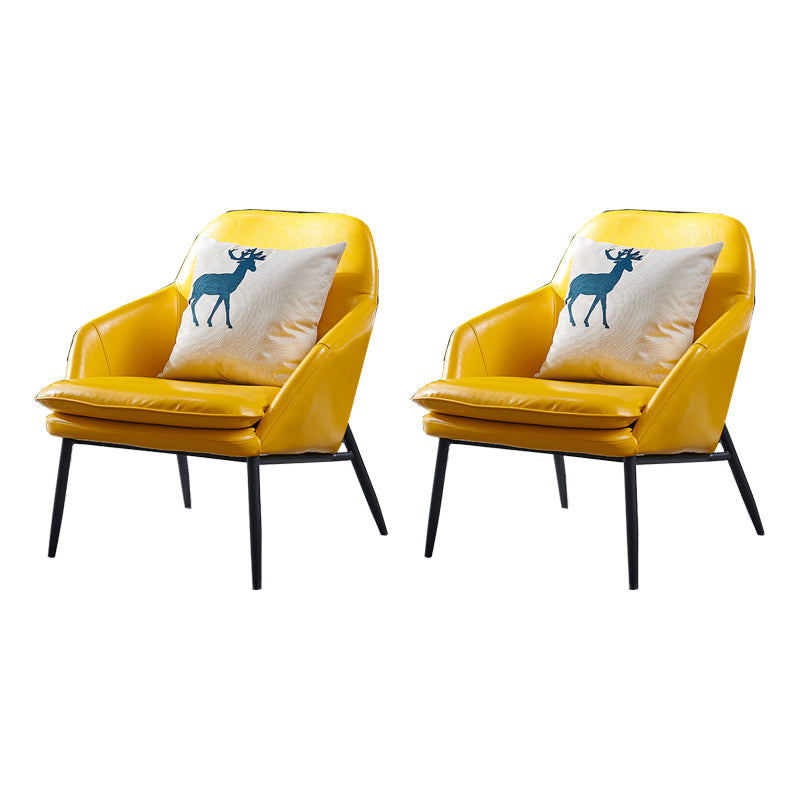 Mid-Century Modern Basic Four Leg Arm Chair Leather Accent Armchair for Living Room Yellow 2 Piece Set Clearhalo 'Accent Chairs' 'accent_chairs' 'Chairs & Seating' 'furn' 'furn_accent_chairs' 'Furniture' 'Living Room Furniture' 5708054