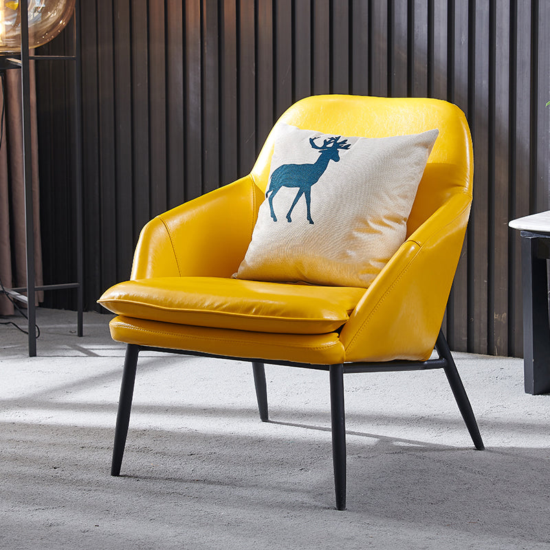Mid-Century Modern Basic Four Leg Arm Chair Leather Accent Armchair for Living Room Yellow 1 Piece Clearhalo 'Accent Chairs' 'accent_chairs' 'Chairs & Seating' 'furn' 'furn_accent_chairs' 'Furniture' 'Living Room Furniture' 5708069