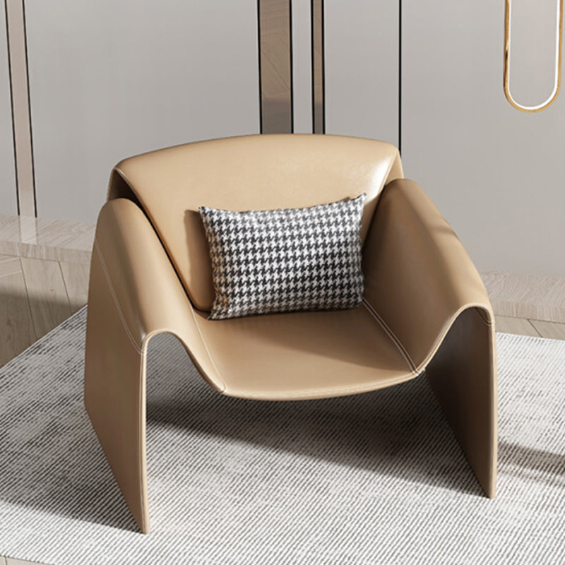 Mid-Century Modern Sled Arm Chair Faux Leather Accent Armchair for Bedroom Brown 1 Piece Clearhalo 'Accent Chairs' 'accent_chairs' 'Chairs & Seating' 'furn' 'furn_accent_chairs' 'Furniture' 'Living Room Furniture' 5708085