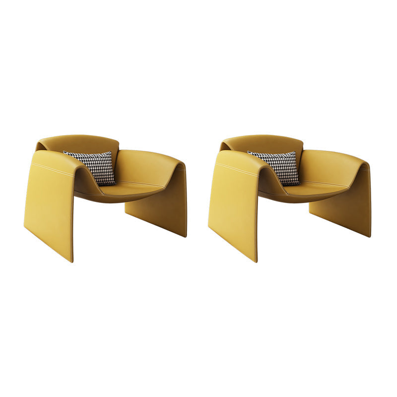 Mid-Century Modern Sled Arm Chair Faux Leather Accent Armchair for Bedroom Yellow 2 Piece Set Clearhalo 'Accent Chairs' 'accent_chairs' 'Chairs & Seating' 'furn' 'furn_accent_chairs' 'Furniture' 'Living Room Furniture' 5708094