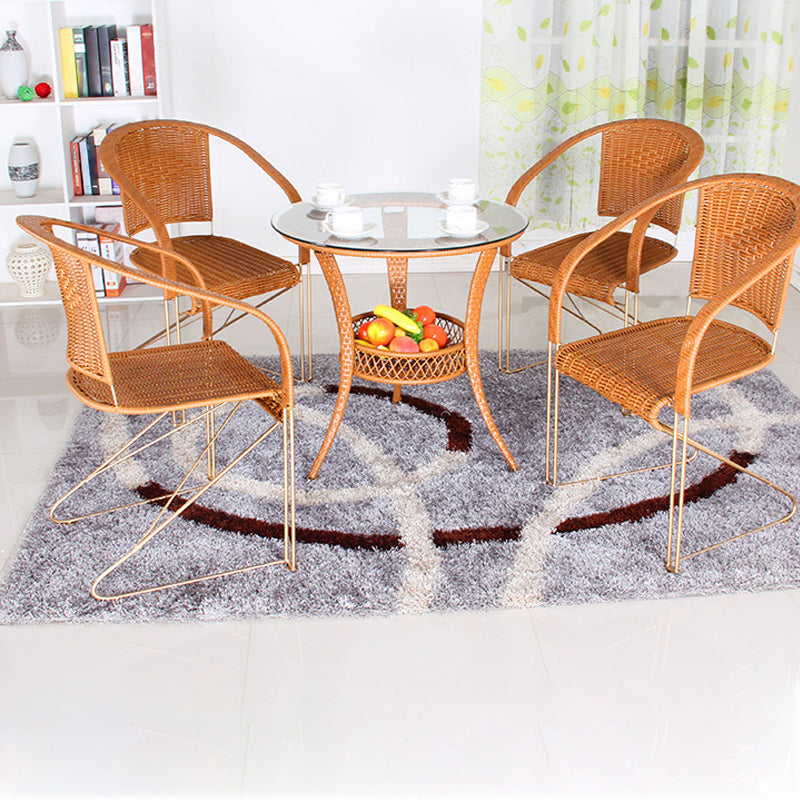 Chaise de bras en métal à dos tissé en bois de style moderne du milieu du siècle