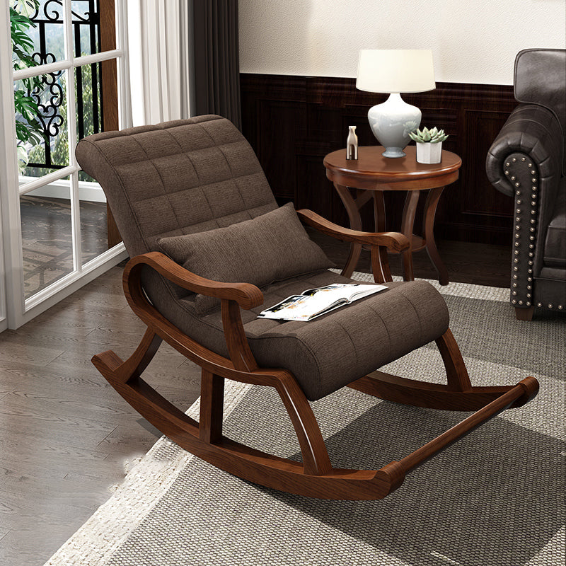 Mid-Century Modern Rocker Chair Rubberwood and Fabric Rocking Chair 26.4" x 59" x 35"