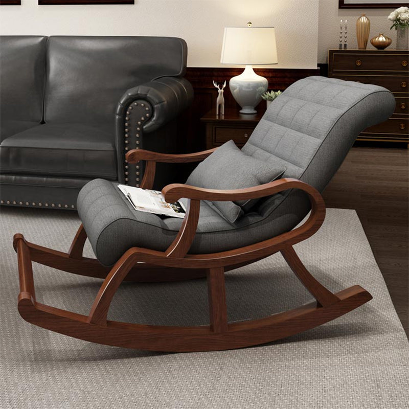 Mid-Century Modern Rocker Chair Rubberwood and Fabric Rocking Chair 26.4" x 59" x 35"