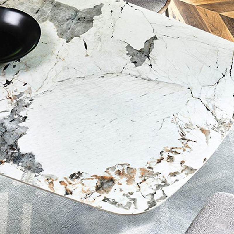 Mesa de comedor de piedra rectangular Mesa de comedor de base de metal moderna para sala de estar