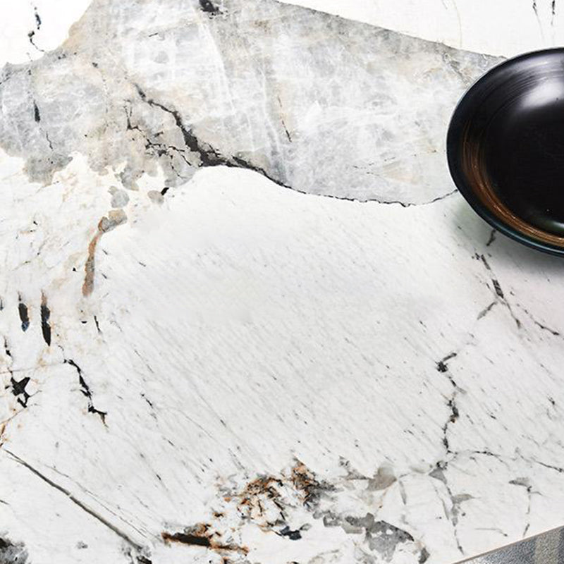 Mesa de comedor de piedra rectangular Mesa de comedor de base de metal moderna para sala de estar