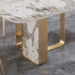 Mesa de mesa superior de piedra sinterizada de lujo con pedestal doble en oro