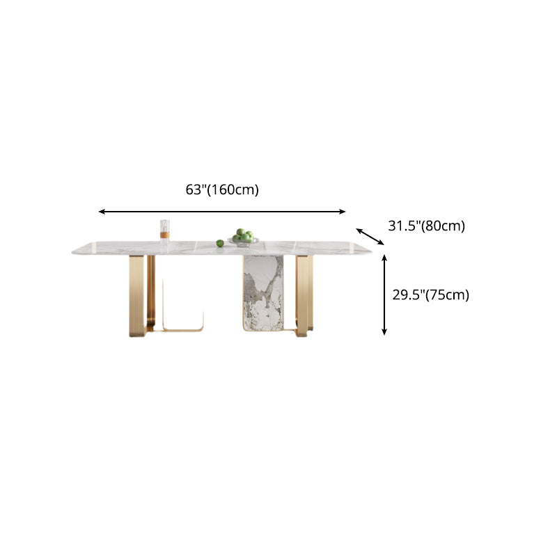 Mesa de mesa superior de piedra sinterizada de lujo con pedestal doble en oro