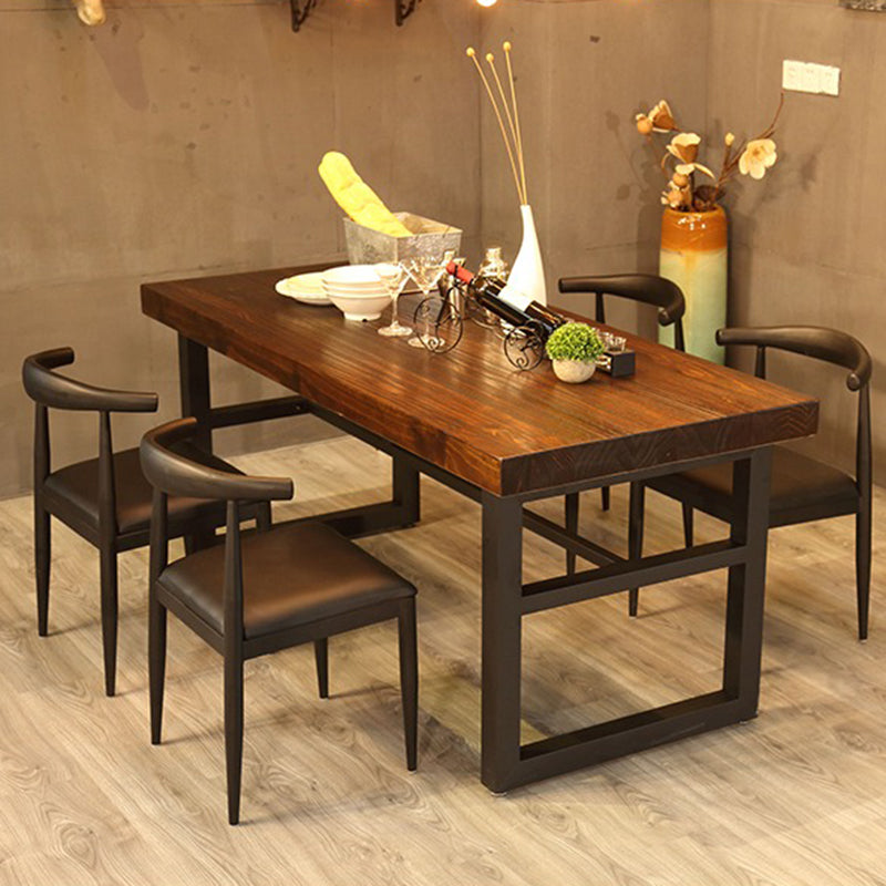 Mesa de comedor industrial Mesa de comedor de madera maciza marrón con base de caballete
