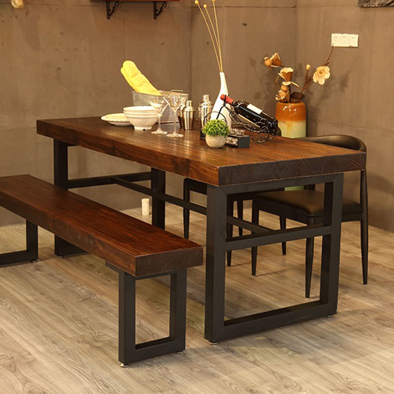 Mesa de comedor industrial Mesa de comedor de madera maciza marrón con base de caballete