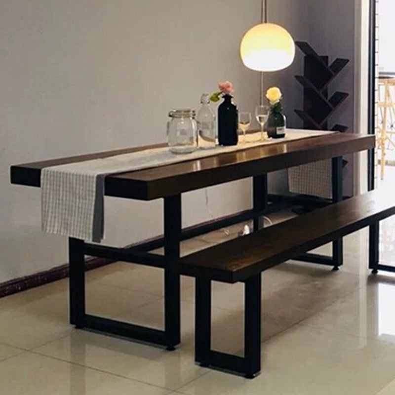 Mesa de comedor industrial Mesa de comedor de madera maciza marrón con base de caballete
