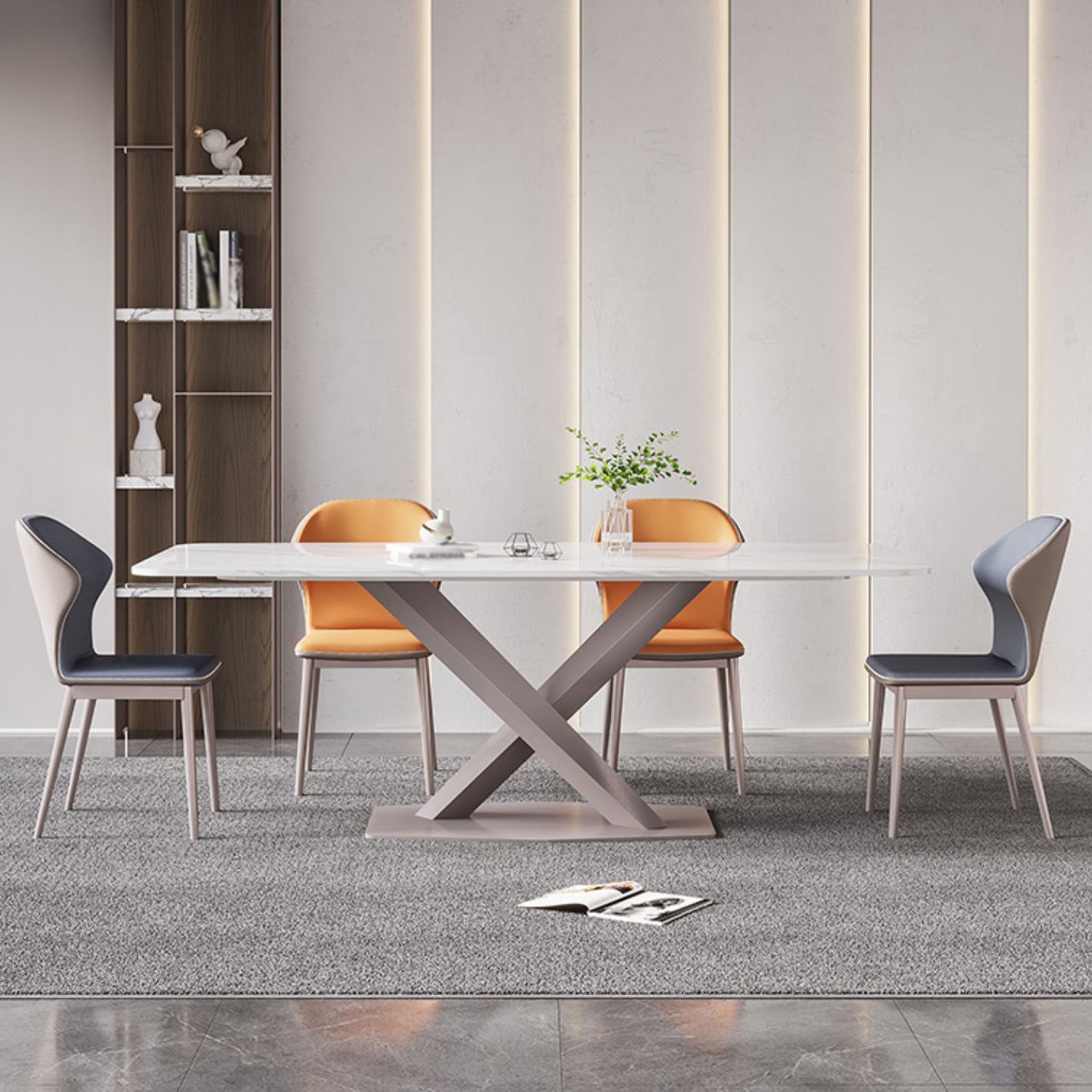 Modern Rectangle Dining Table Sintered Stone Pedestal Table for Home 51.2"L x 27.6"W x 29.5"H Without Chairs Clearhalo 'Dining Tables & Seating' 'Dining Tables' 'dining_table' 'furn' 'furn_dining_table' 'Furniture' 'Kitchen & Dining Furniture' 5709287