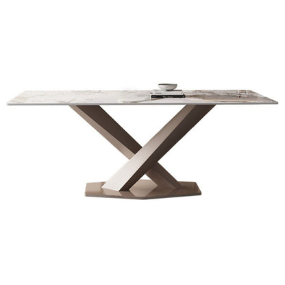 Modern Rectangle Dining Table Sintered Stone Pedestal Table for Home Without Chairs Clearhalo 'Dining Tables & Seating' 'Dining Tables' 'dining_table' 'furn' 'furn_dining_table' 'Furniture' 'Kitchen & Dining Furniture' 5709288