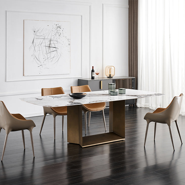 Mesa rectangular de la mesa de comedor de piedra sinterizada industrial con base de pedestal individual