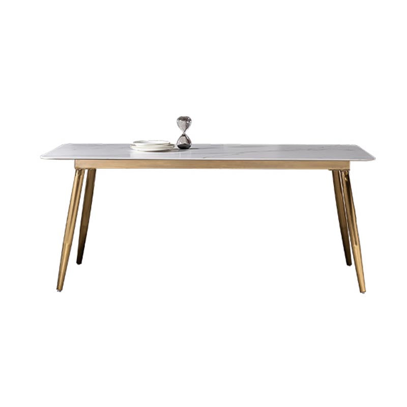 Mesa de comedor moderna de rectángulo Mesa base de metal de oro de piedra blanca sinterizada