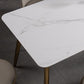 Mesa de comedor moderna de rectángulo Mesa base de metal de oro de piedra blanca sinterizada