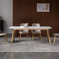 Mesa de comedor moderna de rectángulo Mesa base de metal de oro de piedra blanca sinterizada