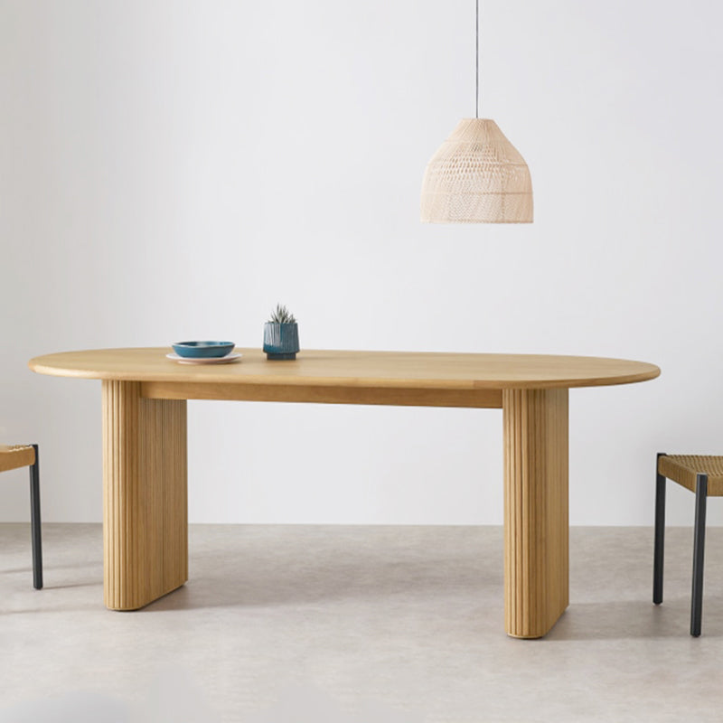 Modern Natural Base Table Oval Wood Top Dinner Room Kitchen Table 70.9"L x 31.5"W x 29.5"H Without Chairs Clearhalo 'Dining Tables & Seating' 'Dining Tables' 'dining_table' 'furn' 'furn_dining_table' 'Furniture' 'Kitchen & Dining Furniture' 5709347