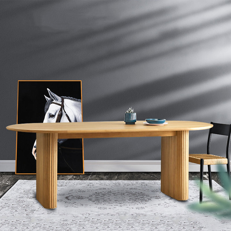 Modern Natural Base Table Oval Wood Top Dinner Room Kitchen Table 86.6"L x 35.4"W x 29.5"H Without Chairs Clearhalo 'Dining Tables & Seating' 'Dining Tables' 'dining_table' 'furn' 'furn_dining_table' 'Furniture' 'Kitchen & Dining Furniture' 5709348