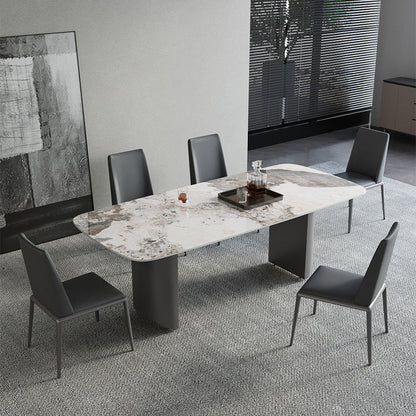Tavolo da pranzo in pietra sinterizzato tavolo da doppio piedistallo in acciaio inossidabile moderno