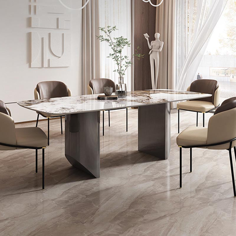 Tavolo da pranzo in pietra sinterizzato tavolo da doppio piedistallo in acciaio inossidabile moderno