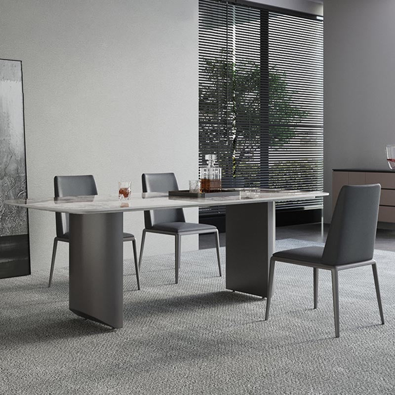 Tavolo da pranzo in pietra sinterizzato tavolo da doppio piedistallo in acciaio inossidabile moderno