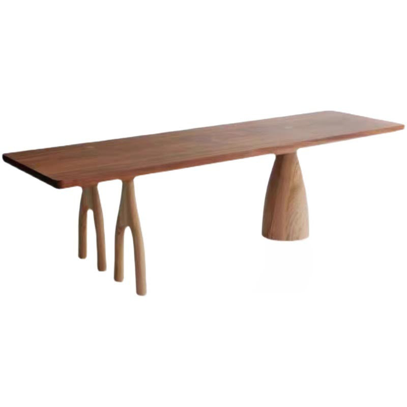 Brown Dining Table Rectangle Contemporary Style Solid Wood Dinner Table