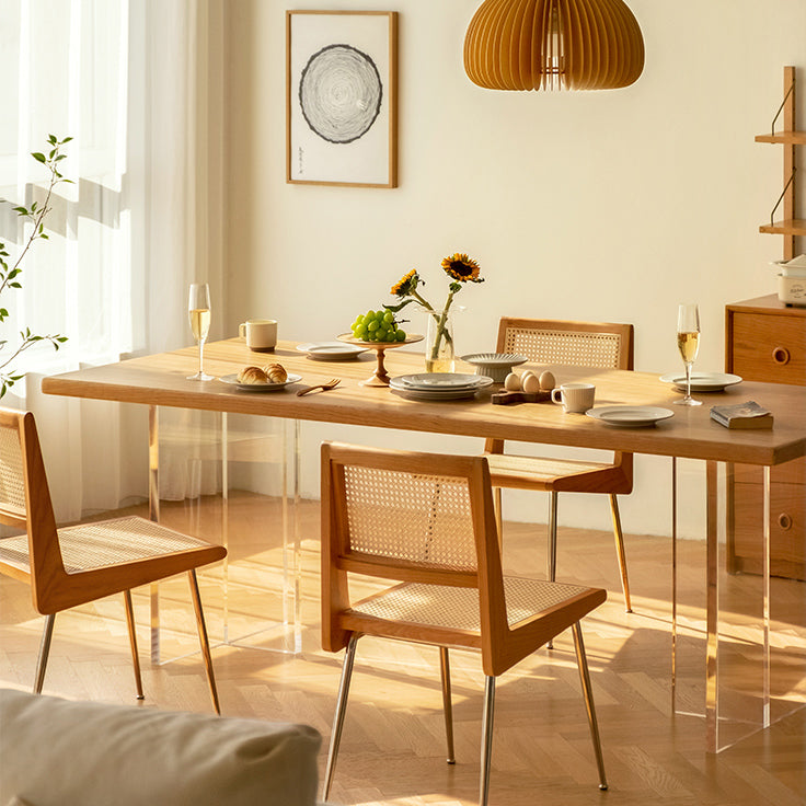 Tavolo da pranzo in legno massiccio e acrilico moderno rettangolo fisso sala da pranzo