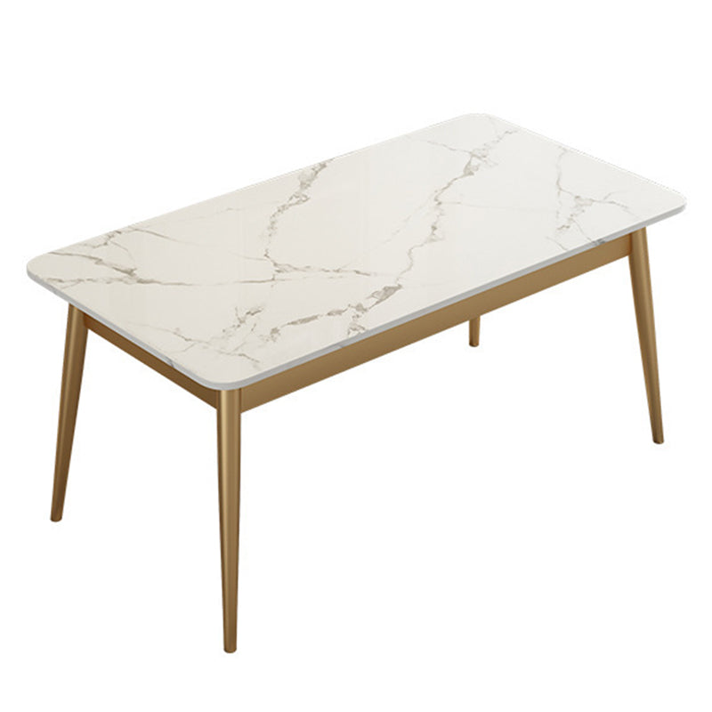 Modern Rectangle Dining Table Sintered Stone Top 4 Iron Legs Dining Room Table Gold 47.2"L x 23.6"W x 29.5"H Without Chairs Clearhalo 'Dining Tables & Seating' 'Dining Tables' 'dining_table' 'furn' 'furn_dining_table' 'Furniture' 'Kitchen & Dining Furniture' 5709454