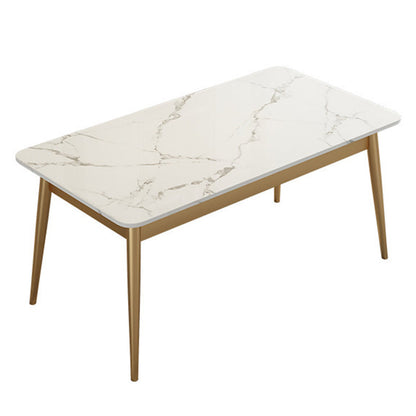 Modern Rectangle Dining Table Sintered Stone Top 4 Iron Legs Dining Room Table Gold 47.2"L x 23.6"W x 29.5"H Without Chairs Clearhalo 'Dining Tables & Seating' 'Dining Tables' 'dining_table' 'furn' 'furn_dining_table' 'Furniture' 'Kitchen & Dining Furniture' 5709454