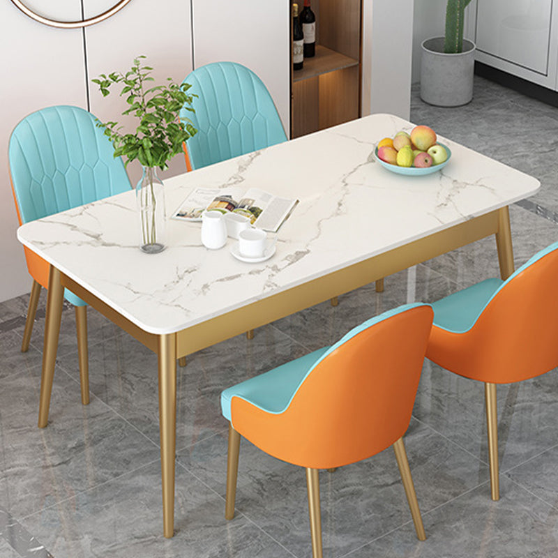 Modern Rectangle Dining Table Sintered Stone Top 4 Iron Legs Dining Room Table Clearhalo 'Dining Tables & Seating' 'Dining Tables' 'dining_table' 'furn' 'furn_dining_table' 'Furniture' 'Kitchen & Dining Furniture' 5709463