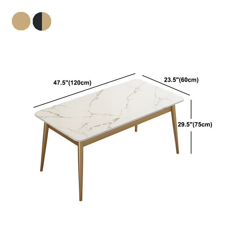 Modern Rectangle Dining Table Sintered Stone Top 4 Iron Legs Dining Room Table Clearhalo 'Dining Tables & Seating' 'Dining Tables' 'dining_table' 'furn' 'furn_dining_table' 'Furniture' 'Kitchen & Dining Furniture' 5709465