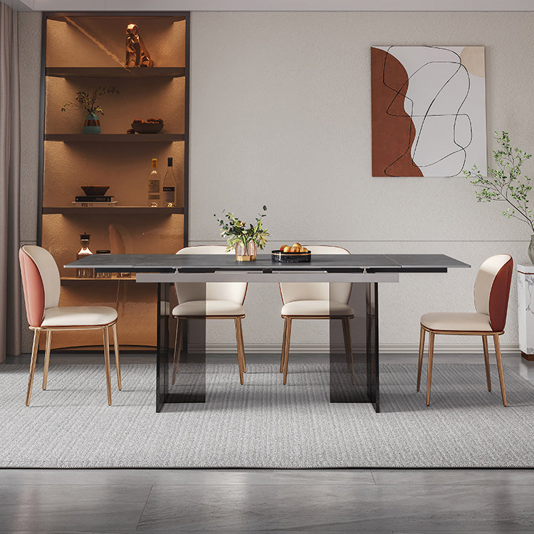 Industrial Sintered Stone Esstisch Rechtecktisch mit Acryl -Doppelpodest