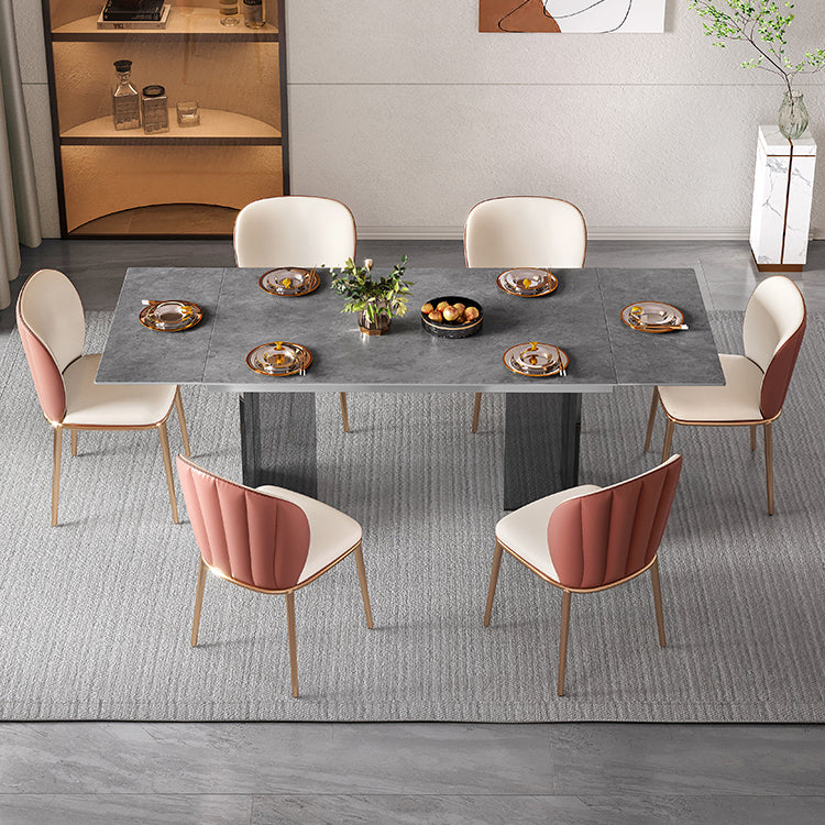 Industrial Sintered Stone Esstisch Rechtecktisch mit Acryl -Doppelpodest