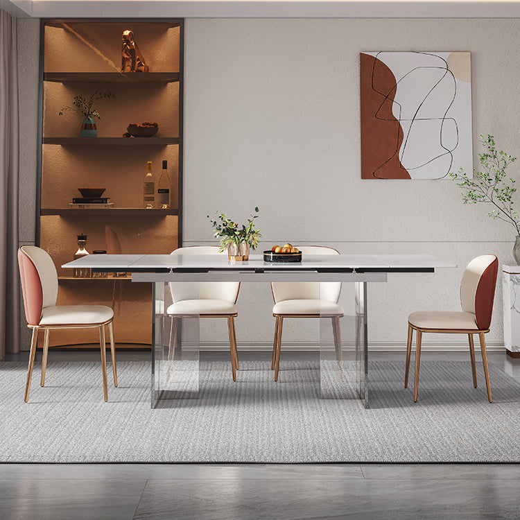 Industrial Sintered Stone Esstisch Rechtecktisch mit Acryl -Doppelpodest