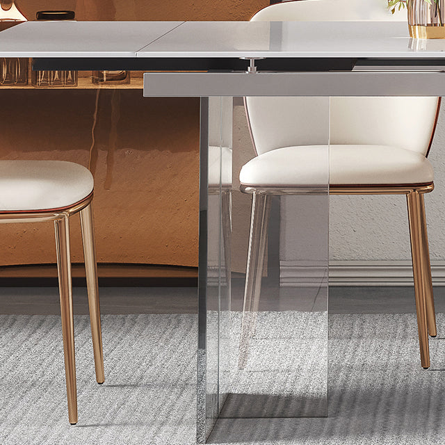 Industrial Sintered Stone Esstisch Rechtecktisch mit Acryl -Doppelpodest