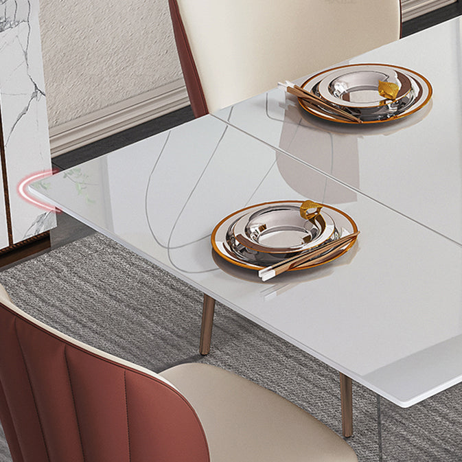 Industrial Sintered Stone Esstisch Rechtecktisch mit Acryl -Doppelpodest