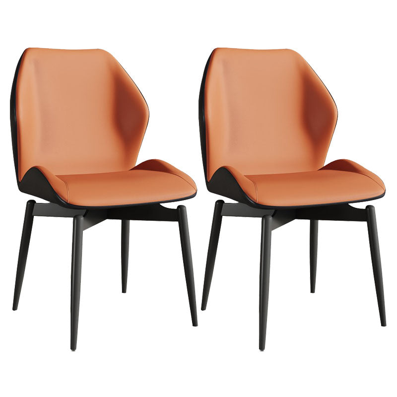 Contemporary Kitchen Arm Chairs Wingback Side Side Chair with Metal Legs Orange 2 Piece Set Clearhalo 'Dining Chairs' 'Dining Tables & Seating' 'dining_chair' 'furn' 'furn_dining_chair' 'Furniture' 'Kitchen & Dining Furniture' 5709703