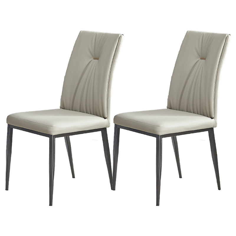 Modern Restaurant Solid Back Chair Matte Finish Leather Dining Chair Off-White 2 Piece Set Clearhalo 'Dining Chairs' 'Dining Tables & Seating' 'dining_chair' 'furn' 'furn_dining_chair' 'Furniture' 'Kitchen & Dining Furniture' 5709951