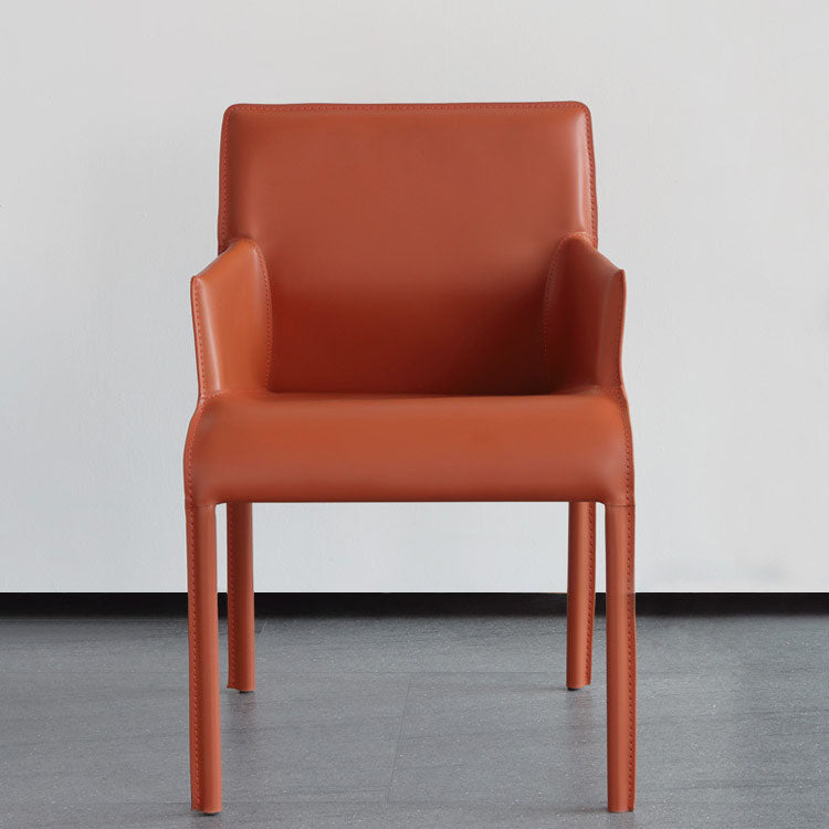 Leather Matte Finish Dining Chair Designer Style Home Solid Back Arm Chair