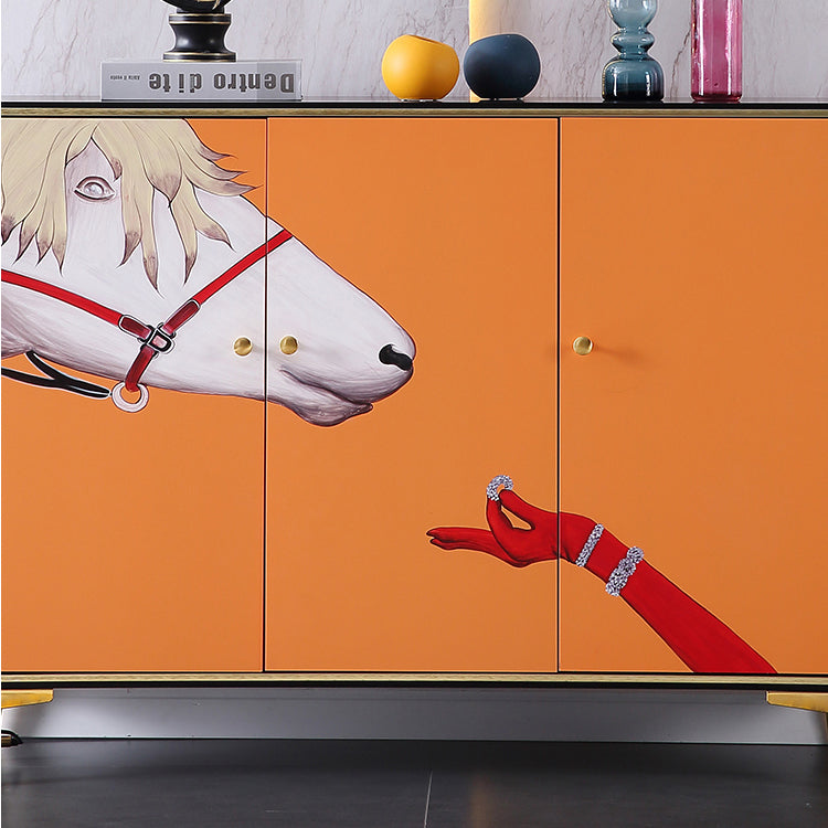 47.5"L Glam Engineered Wood Credenza Orange Cabinets Dining Server for Living Room Clearhalo 'buffet_sideboard' 'Buffets & Sideboards' 'furn' 'furn_buffet_sideboard' 'Furniture' 'Kitchen & Dining Furniture' 5710033