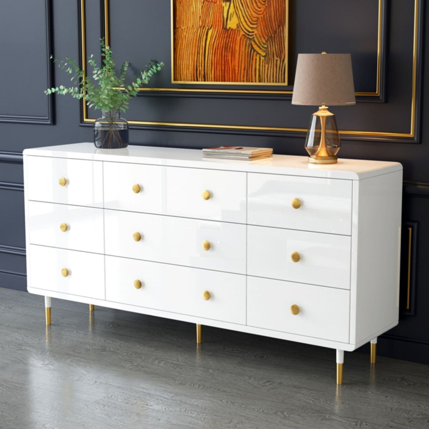 White-gold Buffet Table Wood Glam Style Kitchen Table for Dinning Room Clearhalo 'buffet_sideboard' 'Buffets & Sideboards' 'furn' 'furn_buffet_sideboard' 'Furniture' 'Kitchen & Dining Furniture' 5710237
