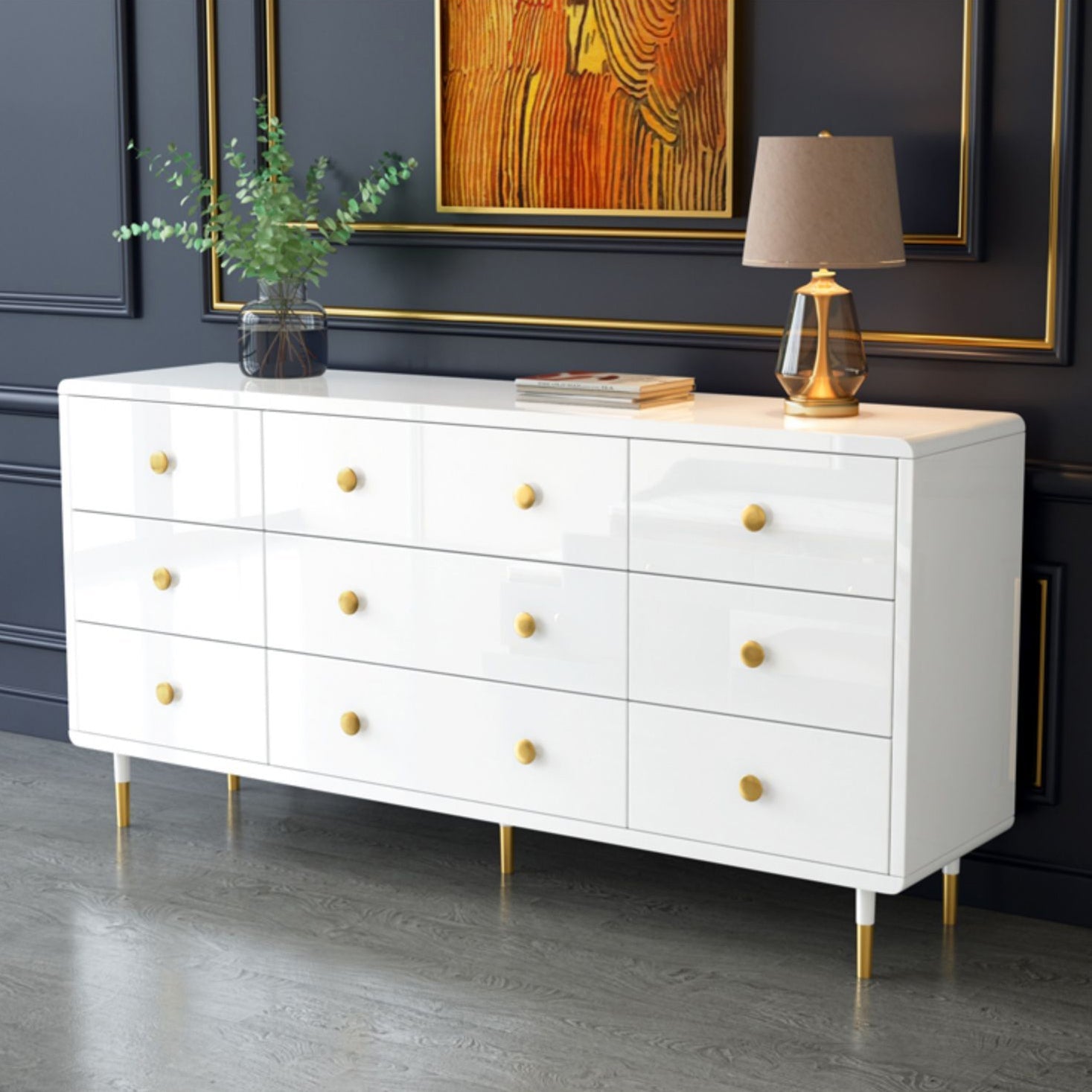 White-gold Buffet Table Wood Glam Style Kitchen Table for Dinning Room Clearhalo 'buffet_sideboard' 'Buffets & Sideboards' 'furn' 'furn_buffet_sideboard' 'Furniture' 'Kitchen & Dining Furniture' 5710237