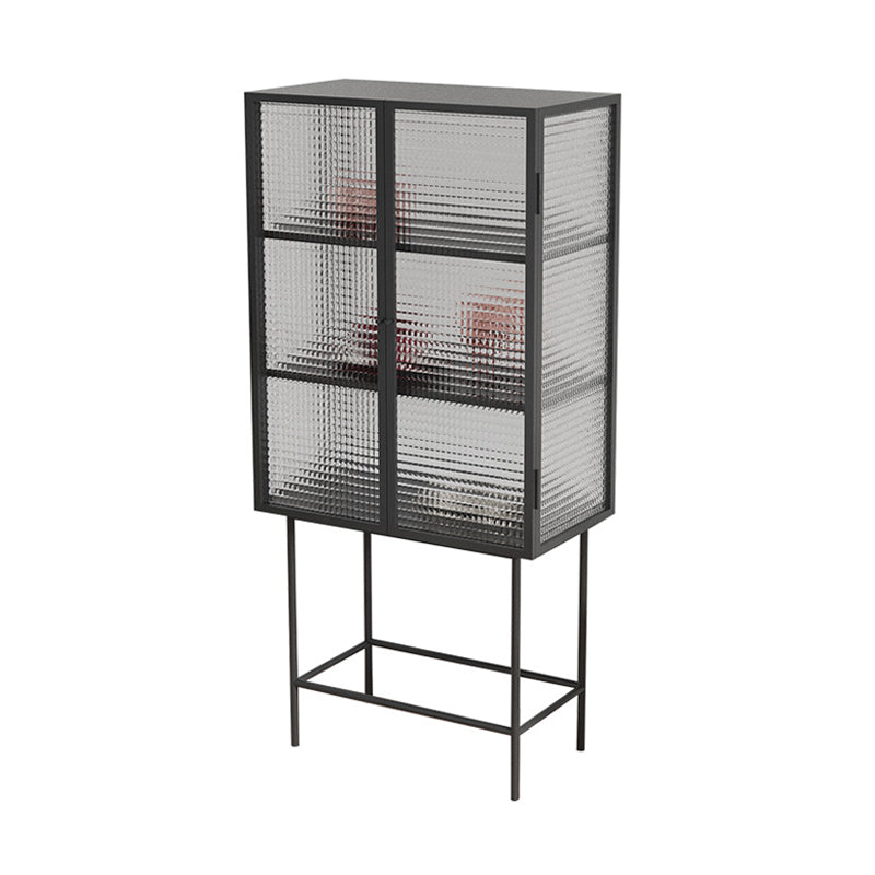 Modern Metal Buffet Sideboard 2 Doors Buffet Server for Dining Room,27.5"L x 13"W x 61"H Black Clear Clearhalo 'buffet_sideboard' 'Buffets & Sideboards' 'furn' 'furn_buffet_sideboard' 'Furniture' 'Kitchen & Dining Furniture' 5710437