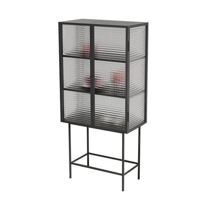 Modern Metal Buffet Sideboard 2 Doors Buffet Server for Dining Room,27.5"L x 13"W x 61"H Black Clear Clearhalo 'buffet_sideboard' 'Buffets & Sideboards' 'furn' 'furn_buffet_sideboard' 'Furniture' 'Kitchen & Dining Furniture' 5710437