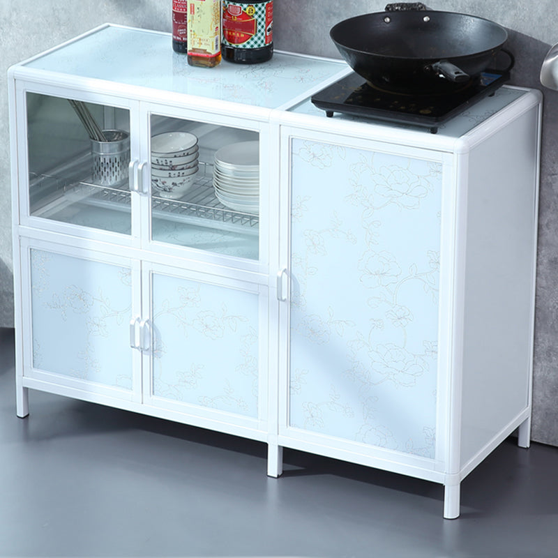 Modern Kitchen Metal Buffet/Console Cabinets Doors Dining Server in White Clearhalo 'buffet_sideboard' 'Buffets & Sideboards' 'furn' 'furn_buffet_sideboard' 'Furniture' 'Kitchen & Dining Furniture' 5710449