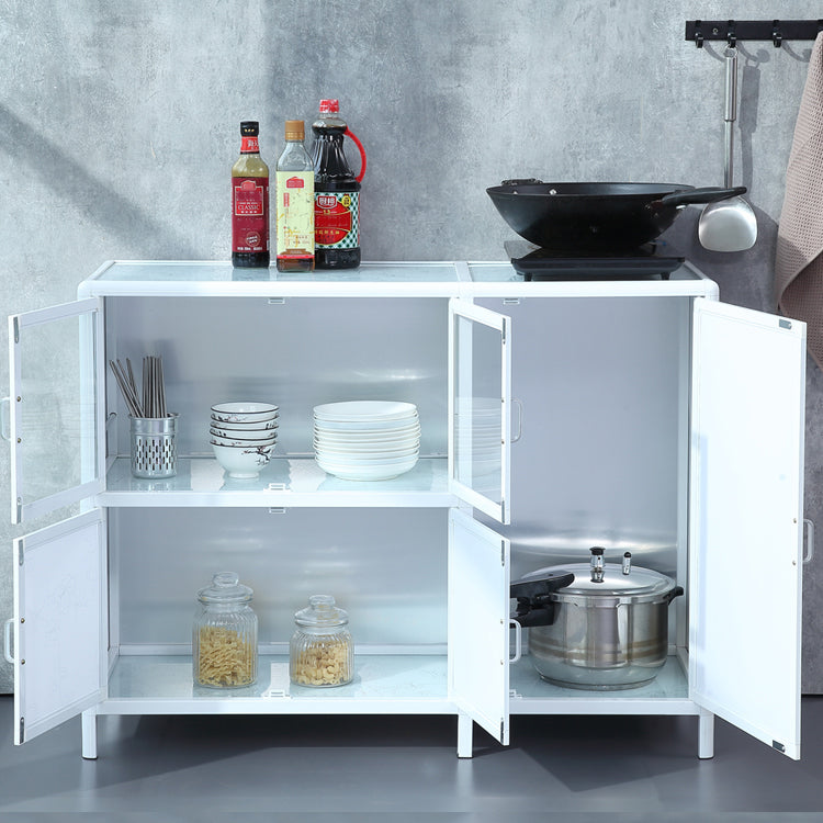 Modern Kitchen Metal Buffet/Console Cabinets Doors Dining Server in White Clearhalo 'buffet_sideboard' 'Buffets & Sideboards' 'furn' 'furn_buffet_sideboard' 'Furniture' 'Kitchen & Dining Furniture' 5710455