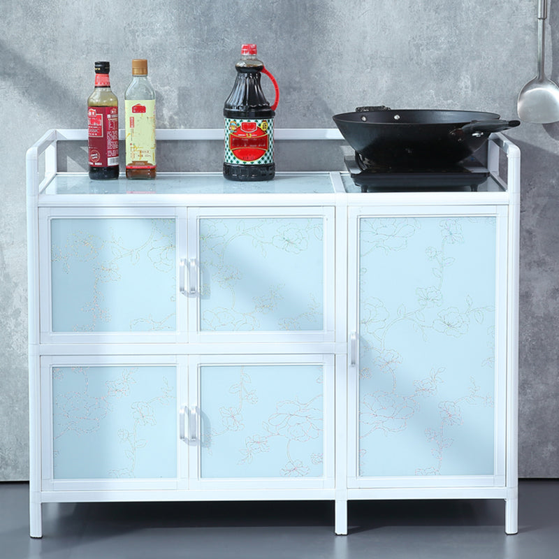 Modern Kitchen Metal Buffet/Console Cabinets Doors Dining Server in White 39"L x 17"W x 31"H Clearhalo 'buffet_sideboard' 'Buffets & Sideboards' 'furn' 'furn_buffet_sideboard' 'Furniture' 'Kitchen & Dining Furniture' 5710456