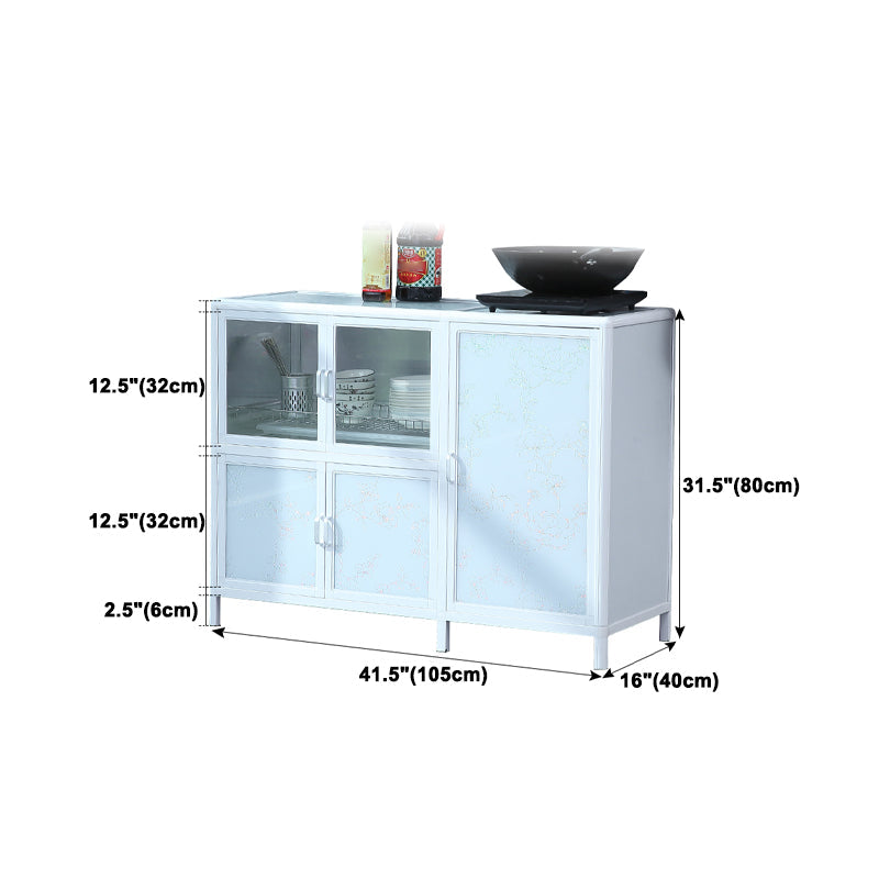 Modern Kitchen Metal Buffet/Console Cabinets Doors Dining Server in White Clearhalo 'buffet_sideboard' 'Buffets & Sideboards' 'furn' 'furn_buffet_sideboard' 'Furniture' 'Kitchen & Dining Furniture' 5710459